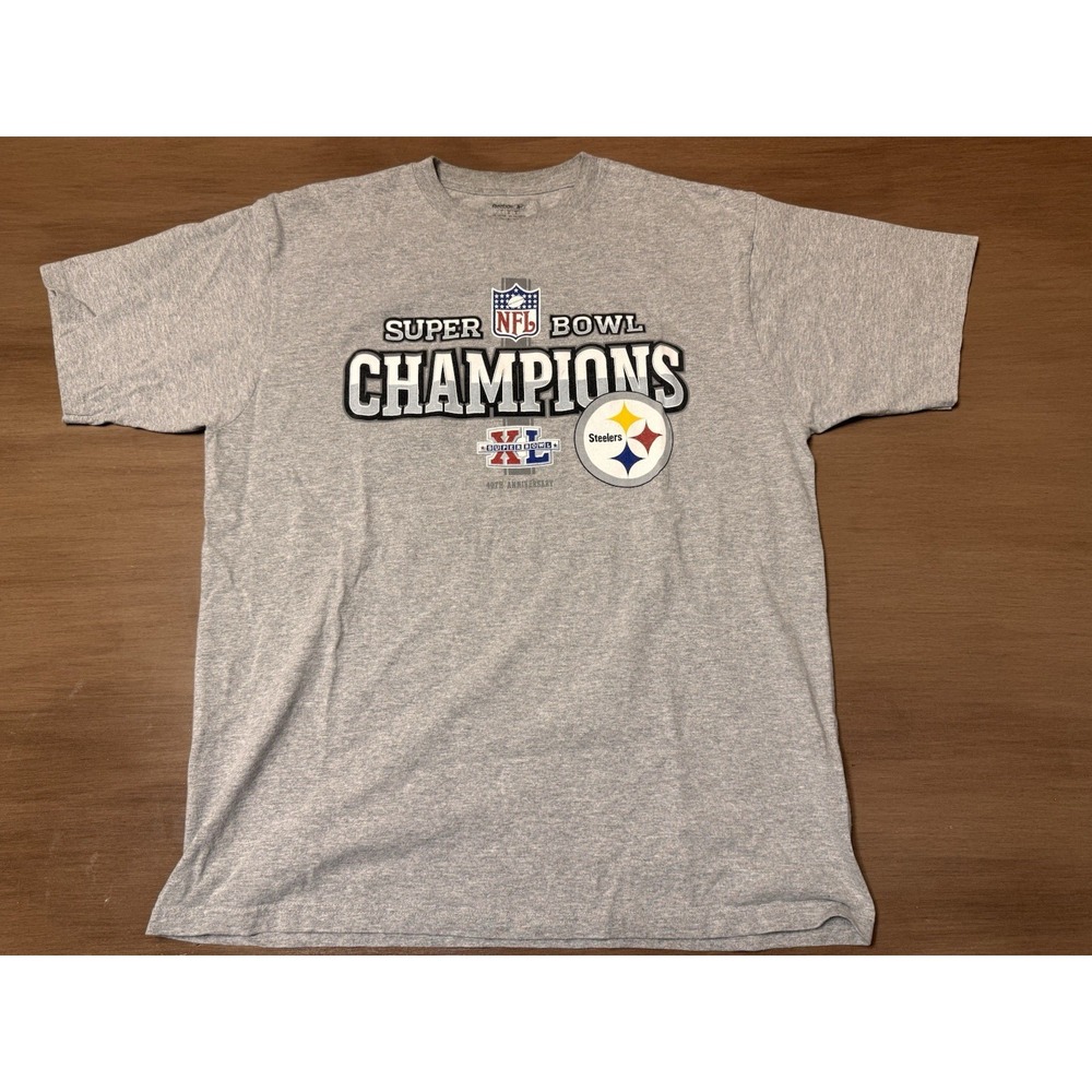 Vintage 2006 Reebok Pittsburgh Steelers Super Bowl XL Champions T Shirt Large